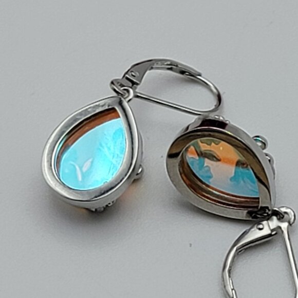 Sterling Silver 925 Butterfly & Flower Adorned Moonstone Dangle Earrings Hinged - Picture 6 of 9